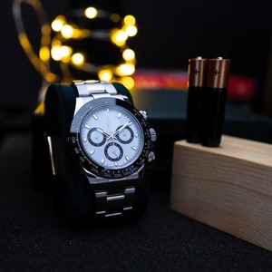Montre chronographe automatique de luxe pour hommes, bracelet en acier inoxydable, cadran blanc, sous-cadrans noirs, montre mécanique, mouvement ETA, 40mm - Product Image 3