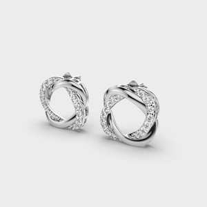 Boucles d'oreilles clous en argent sterling 925 massif plaqué rhodium avec cercles entrelacés et diamants |   Certifié IGI |   Cadeau d'anniversaire vintage - Product Image 2