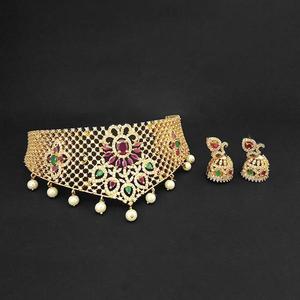 Ensemble de collier en laiton avec pierre de rubis et diamant américain Pralhad FBP0038-Premium bijoux fins - Product Image 1