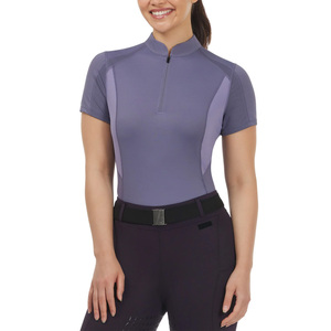 Chemise de spectacle équestre professionnelle durable pour femmes à manches courtes, confortable et extensible, haut de compétition d'équitation - Product Image 1