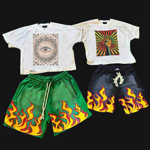 Ensemble de 2 pièces de shorts de fitness pour hommes 100% coton avec impression graphique personnalisée vêtements t-shirts personnalisés shorts pour hommes - Product Image 1