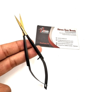 Tijeras para cutículas de belleza de acero inoxidable de oro negro, tijeras de microresorte rectas y curvas multiusos con punta de hoja afilada - Product Image 3