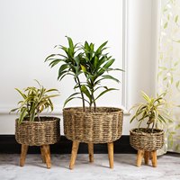 Suporte para Plantas em Corda de Juta Trançada com Design Único, Cor Natural, Esculpido à Mão para Decoração de Casa e Jardim, Estilo Minimalista