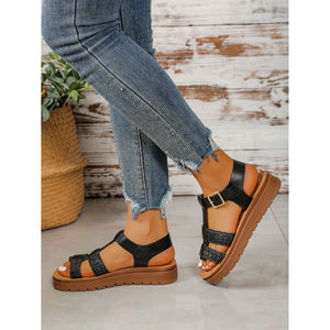 Sandalias bohemias informales con plataforma brillante para mujer, sandalias con hebilla, comodidad mejorada a la moda - Product Image 2