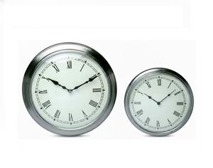 Modern Brushed Silver Metal <b>Wall</b> Clock Set Roman Numeral Round Silent Quartz Hanging Clocks Home Office Decoration Industrial - Product Image 1