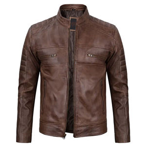 Chaqueta de cuero de hombre de color sólido de diseño personalizado con cuello levantado estilo Streetwear - Product Image 5