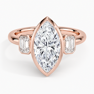 Bague de fiançailles trois pierres en diamant de laboratoire taille marquise, or 14K 18K, pierres latérales émeraude, pour femme, bijoux certifiés IGI - Product Image 4