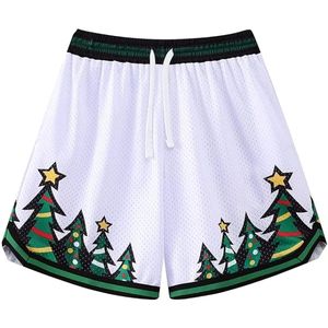 Pantalones Cortos Deportivos de Baloncesto con Estampado Personalizado de Árbol de Navidad, Blancos y Verdes, Tema Navideño, Antibacterianos, Transpirables, para Hombre, Gimnasio - Product Image 1