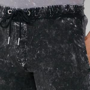 Short en coton délavé vintage pour hommes, motif solide, maille délavée à l'acide, prix très bon marché avec cordon de serrage - Product Image 3