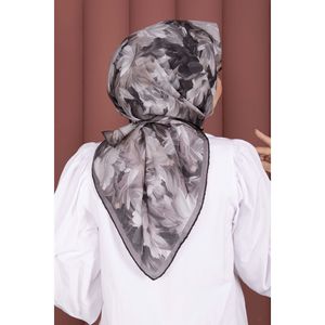 Floral Pattern <b>Square</b> <b>Scarf</b> in Smoke Gray Stylish Series - Product Image 4