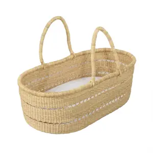 稻草天然海草婴儿换衣篮手工编织托儿所高品质摩西篮便宜批发