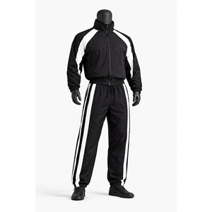 <b>Men</b>’s Black <b>White</b> Windbreaker Tracksuit Set Lightweight Nylon Track Suit Full Zip <b>Jacket</b> Stripe Jogger Pants Custom Logo OEM ODM - Product Image 1