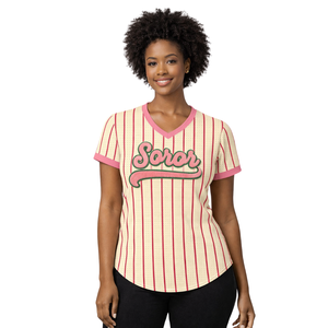 Jersey de Béisbol Soror Ivory, Jersey Casual Elegante para Hermandad Universitaria, Rosa y Verde, para Mujeres - Product Image 1