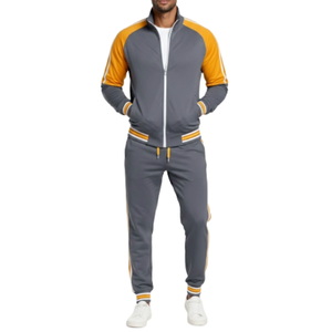 Chándal Personalizado para Hombre, Gris y Naranja, Manga Raglán, Chaqueta con Cierre Completo, Dos Piezas, Ropa Deportiva para Gimnasio y Entrenamiento, OEM - Product Image 1