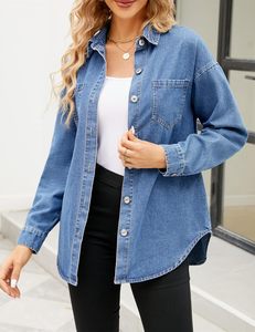 Veste en jean pour femme Veste en jean oversize à manches longues Chemise Veste en jean Veste en jean Impression personnalisée logo Style à la mode - Product Image 6