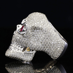 New Fashionable Round Brilliant Cut Lab Grown VVs Diamonds Fully Iced Out Customized Skull Hip Hop <b>Ring</b> 10K White Gold For <b>Men</b> - Product Image 4