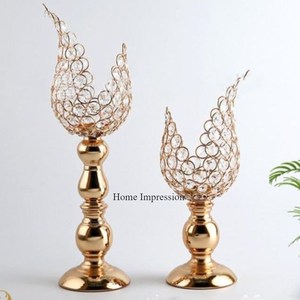 Grand porte-bougie perlé en cristaux de forme ronde et porte-bâton de cire pour centres de table et fournitures de foudre de décoration de mariage - Product Image 3