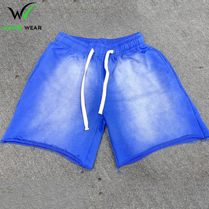 Short de survêtement en tissu respirant et écologique pour hommes, broderie personnalisée en coton délavé au soleil, bord coupé, lavage à l'acide. - Product Image 6