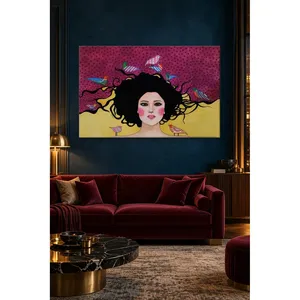 Impression sur toile du visage d'une femme Fida avec des oiseaux dans ses cheveux - Product Image 4