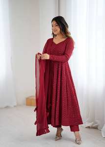 Exclusivo Salwar con Lentejuelas Color Vino y Dupatta, Vestido Étnico de Diseño para Fiesta, de Secado Rápido para Invierno, para Mujer - Product Image 5