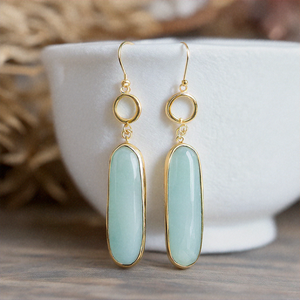 New Arrival 925 Sterling <b>Silver</b> Aqua Chalcedony Gemstone Dangle Earrings Pear Shape 18K Gold <b>Plated</b> Trendy Style Wedding Gifts - Product Image 3