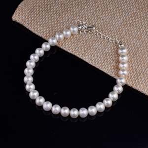 925 Sterling Silver Round Pearl <b>Bracelet</b> Elegant Pearl <b>Bangles</b> for Women - Product Image 3