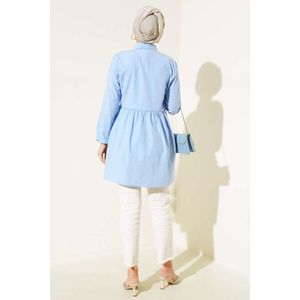 Camisa frontal de encaje azul hielo para mujer, Top diario informal holgado asimétrico con patrón bordado Vintage para Primavera Verano otoño XL - Product Image 3