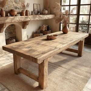 KALATRI Eco-Friendly Square <b>Rustic</b> Modern Hand Carved Solid <b>Wood</b> 6-Seater <b>Dining</b> <b>Table</b> Home School Hotel Apartment Made - Product Image 3