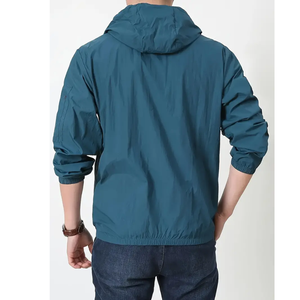 Chaqueta cortavientos ligera de verano con cremallera completa para hombre, abrigo informal ajustado con capucha extraíble, Color sólido, estilo Vintage, letras - Product Image 3