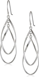 <b>Sterling</b> <b>Silver</b> Double Elongated Oval Twist French <b>Wire</b> Drop Earrings Daily Wear Earring Women Jewelry - Product Image 1