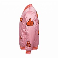 Blouson Bomber en Satin Personnalisé pour Homme, Rose Pâle Orange, avec Patch Brodé en Chenille et Logo Personnalisé OEM