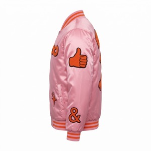 Blouson Bomber en Satin Personnalisé pour Homme, Rose Pâle Orange, avec Patch Brodé en Chenille et Logo Personnalisé OEM - Product Image 4