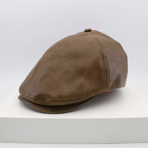 Casquette en cuir pur rétro avant béret chapeau pour hommes femmes accessoire d'hiver décontracté avec petit visage octogonal accessoires d'hiver - Product Image 3