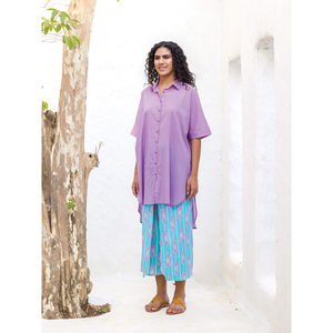 เสื้อเชิ้ตผ้าฝ้ายโมกราทรงโอเวอร์ไซส์ลำลองสีพื้นคอปกพับได้ - Product Image 6