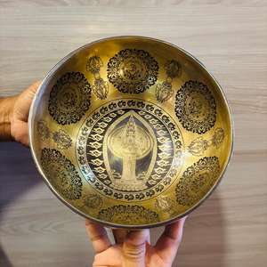 Cuenco de bronce de estilo tradicional del Himalaya, tema Budista para curación de Chakras y terapia de sonido, artesanías de Metal - Product Image 3