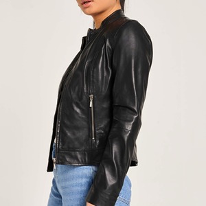 Veste en cuir véritable pour femmes élégante, couleur unique, haute qualité, logo personnalisé, doublure en nylon brut, service OEM - Product Image 5