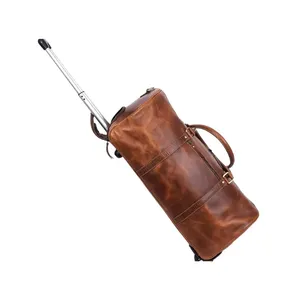Durable Brown Leather <b>Wheeled</b> <b>Duffel</b> Bag for Easy Travel - Product Image 1