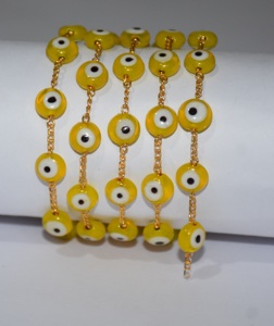 Cadena de Rosario con Cuentas Amarillas de 4mm de la Mejor Calidad, Chapada en Oro, Hecha a Mano, para la Fabricación de Joyería - Product Image 5