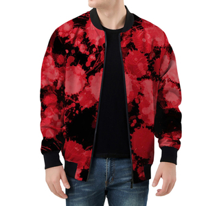 High Quality Sublimation Print 100% Cotton Bomber Jacket <b>Men</b> Streetwear Red <b>Black</b> <b>Tie</b> Dye Zipper Jackets Manufacturer - Product Image 1