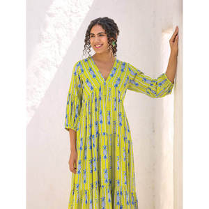 <b>Tropical</b> Maxi <b>Dress</b> with Dropped Empire Waist for Day to Club - Product Image 2