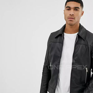 แจ็กเก็ตหนังแท้สำหรับผู้ชายเสื้อแจ็คเก็ตหนังมีซิปสำหรับผู้ชาย - Product Image 3