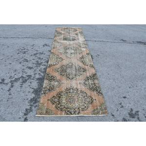 Vintage 29 'X 10.7' tapis turc Beige et vert plat tissage laine tapis avec support en Latex pour décorations de salon - Product Image 1