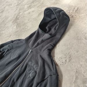 เสื้อมีฮู้ดสีดำสำหรับผู้ชายเสื้อฮู้ดแบบซิป100% 500gsm สามซิป - Product Image 2