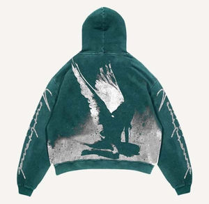 Sweat à capuche pour homme personnalisé, lavage à l'acide, 100% coton, respirant, couleur unie, logo personnalisé et options multicolores - Product Image 2