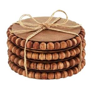 Farmhouse White Beaded Wood Coaster <b>Sets</b> Best Selling New <b>Kitchen</b> <b>Accessories</b> Available - Product Image 1