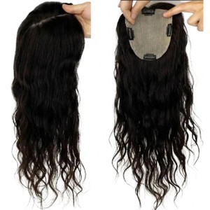 100% Virgen Natural Base 5-5 Base de seda Topper indio cabello humano ondulado Base larga mujeres Topper extensión de cabello para mujeres al por mayor - Product Image 2