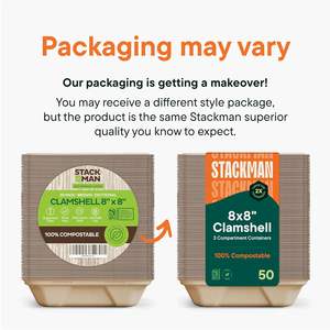 Stack Man [En vrac - 200 unités] Contenants à emporter 100% compostables 8x8 pouces 3 compartiments - Product Image 3