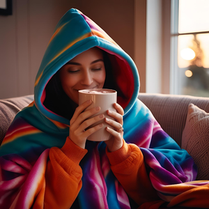 Customizable <b>Oversized</b> Fleece <b>Hoodie</b> <b>Blanket</b> for Adults Kids Wearable Logo Plain for Winter Season Digital Printing Available - Product Image 4