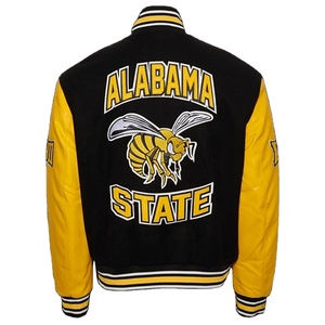 แจ็คเก็ตสีดำของมหาวิทยาลัย Alabama State แจ็คเก็ตเลตเทอร์แมนแขนเสื้อหนังสีเหลืองปัก - Product Image 2