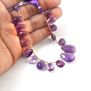 Perles de pierres précieuses facettées en améthyste naturelle, taille 6x8mm à 15x21mm, perles briolette en forme de poire, brin de 8 pouces, fabrication de bijoux, lot en gros - Product Image 2